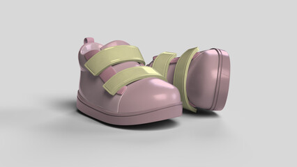 pink baby slipper on white backdrop, bottom view