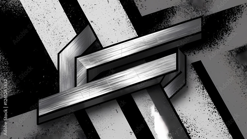 Fototapete a geometric angular and rectangular shape set against a bold black and white abstract background - d