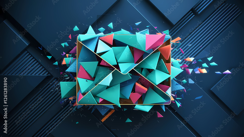 Poster a dark blue modern background filled with geometric shapes primarily triangles and diagonal lines - 