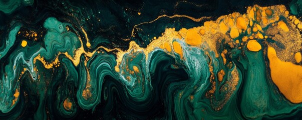 Emerald and Gold Abstract Fluid Art, liquid art, abstract painting