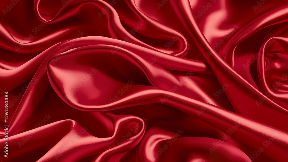 Poster a smooth shiny red silk satin fabric background featuring soft wavy folds that create a stunning vis