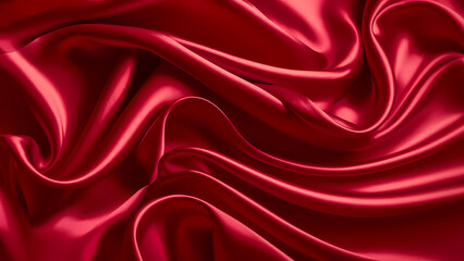 Obraz premium A Vibrant Red Silk Satin Background With Elegant Soft Waves That Create a Luxurious and Sophisticated Atmosphere - Digital Art