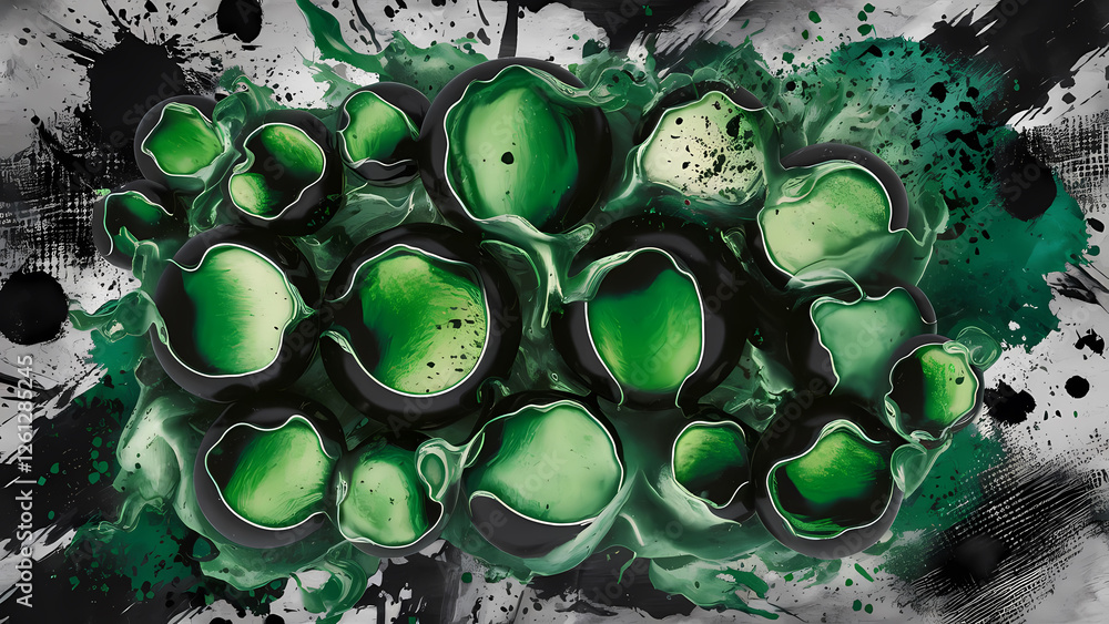 Aufkleber a splash of rough daubs and grainy grunge textures featuring an abstract pattern of black emerald ja