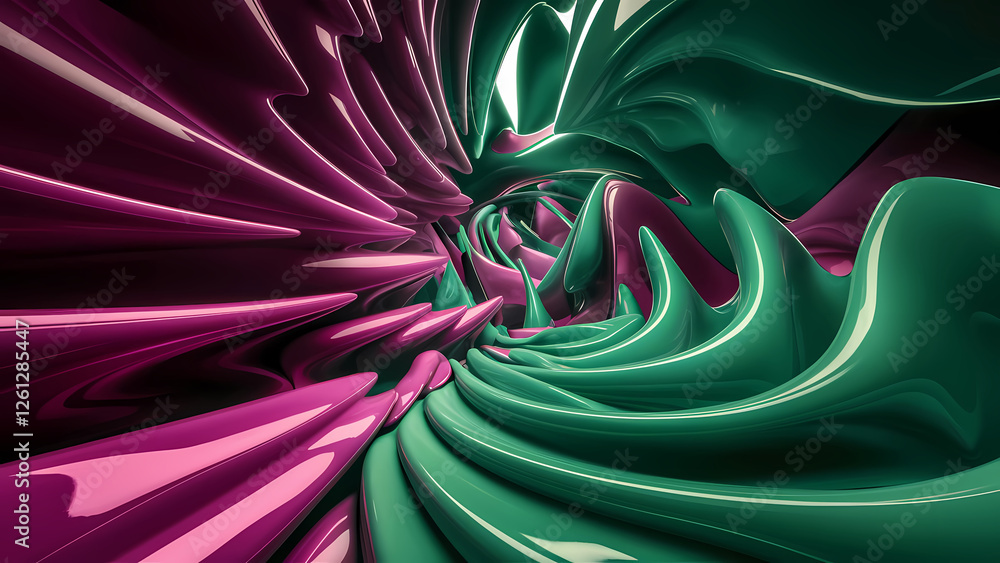 Poster an abstract colorful background featuring a mesmerizing blend of deep purples and vivid greens creat