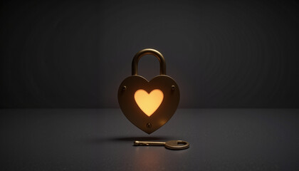 Obraz premium Heart-shaped lock with glowing heart and key on dark background