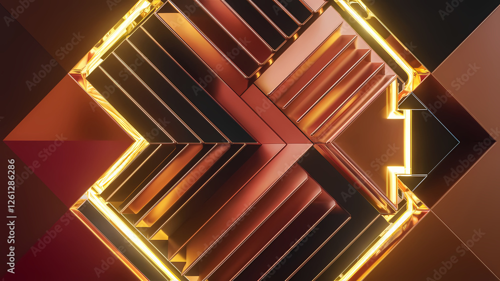 Poster an abstract geometric shape is composed of diagonal lines, angles, and facets, creating a 3d effect 