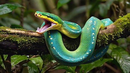 Fototapeta premium snake yawning in the forest