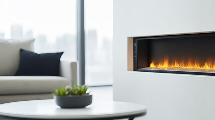 Fototapeta premium Sleek high-tech fireplace with voice-activated controls and customizable flames
