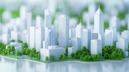 Urban development model modern city architectural render green environment aerial view sustainable living concept