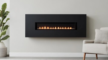 Sleek wall-mounted electric fireplace with soft, flickering LED flames