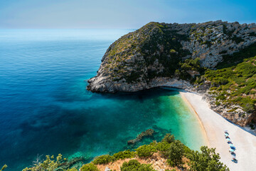 Albania, Vlorë County, Grama bay - 13 August 2024 - The lush nature and crystal clear sea of the fantastic Albanian coast
