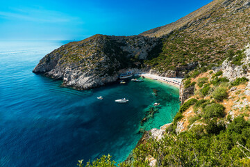 Albania, Vlorë County, Grama bay - 13 August 2024 - View from above of the magnificent Grama Bay with the varied colors of its sea