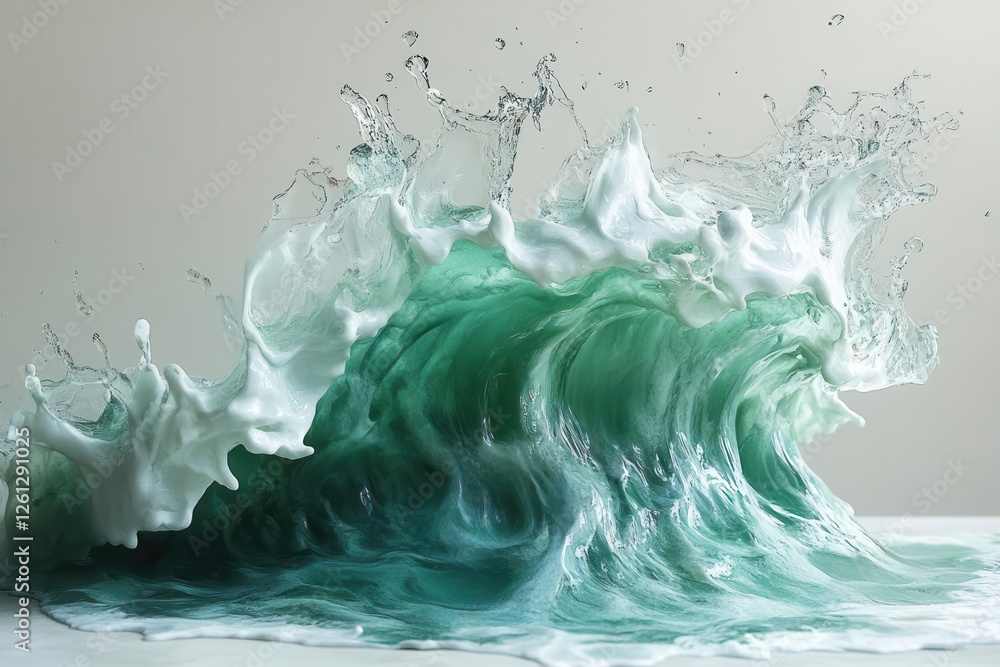 Sticker explosive emerald green paint splash frozen in time capturing dynamic droplets and intricate liquid 