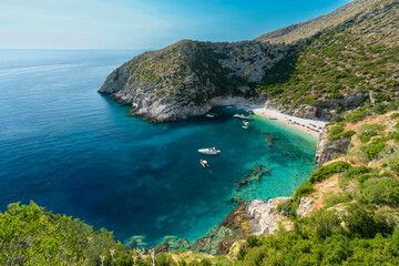 Albania, Vlorë County, Grama bay - 13 August 2024 - The magnificent Grama Bay and the nature that surrounds it seen from above
