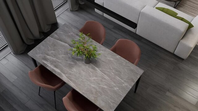 Luxurious open plan studio apartment with modern furnishings. 3d render