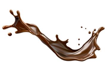 melted chocolate splash isolated on transparent background, cut out
