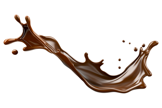 melted chocolate splash isolated on transparent background, cut out