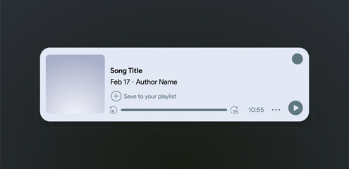 Mobile music player interface. Podcast turntable template. Audio streaming service layout. Profile, Album, Song, Singer, blog mockup. Apple music, deezer, spotify screen. Vector illustration.