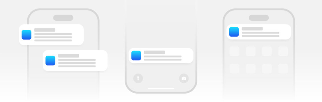 Mobile push notification template. minimal iphone message alert mock-up. App notification pop-up interface. Mobile screen layout. User communication window. Chat text box bubble. Vector illustration
