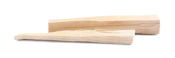 Two palo santo sticks on white background
