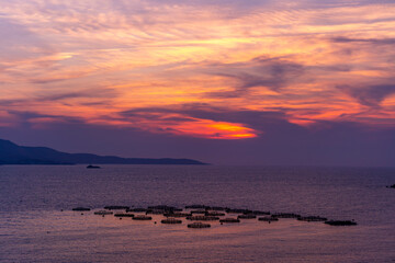 Obraz premium Albania, Vlorë County, Ksamil - 17 August 2024 - Fantastic sunset in Ksamil with the sky with intense colors