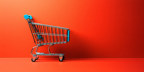 A modern shopping cart illustration with sleek lines and vibrant colors, representing ecommerce.