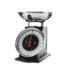 Mechanical kitchen scale with bowl isolated on white