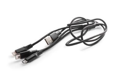 Black triple charge cable isolated on white