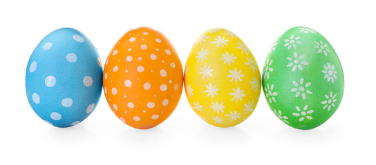 Happy Easter. Bright painted eggs isolated on white