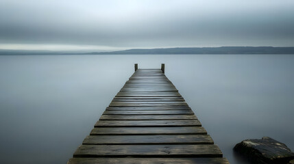 Naklejka premium Wooden Pier Extending Into Tranquil Ocean Waters With Gentle Waves