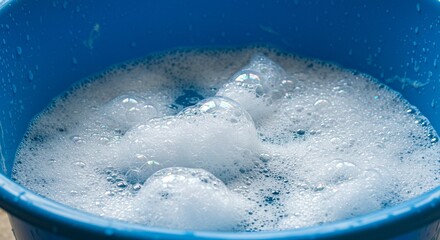 Soapy water in a blue bucket