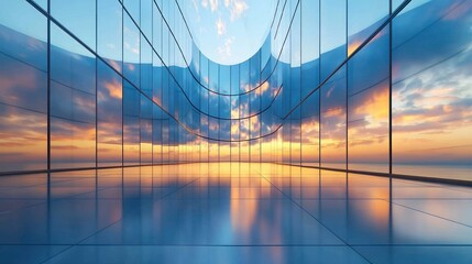 Sunset Reflection Modern Office Building Interior