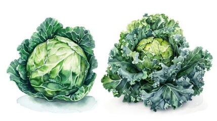 Fototapeta premium Watercolor painted assorted fresh vegetables and herbs on white background