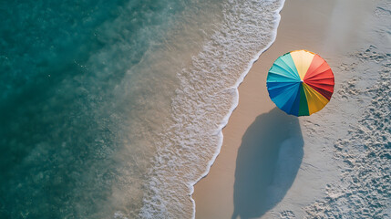 Obraz premium Colorful Umbrella Casting Comforting Shadow on Sandy Beach