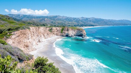 Obraz premium Coastal California Beach Overlook, Sunny Day. Possible Use Stock Photo