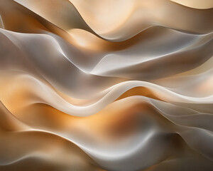 Fototapeta premium Abstract flowing texture of soft beige and white waves, symbolizing smoothness, elegance, and fluidity, with a natural design showcasing organic shapes and subtle lighting.