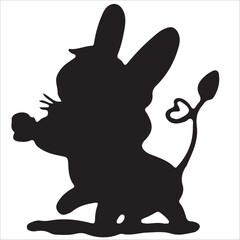 Black and white vector flat illustration: rabbit and his carrot silhouette, guess animal children game