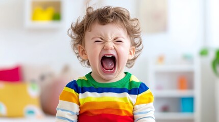 Toddler Temper Tantrum in Bedroom - A young child experiencing a powerful emotional outburst, frustration, defiance, anger, and the need for parental support