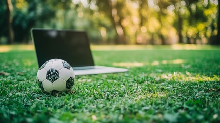 An interactive online soccer betting banner shown on mobile and laptop