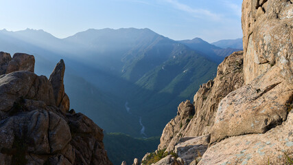A view of the valley below from near the top of Mt. Stork in Seoraksan National Park outside Sokcho in South Korea on October 16, 2024.