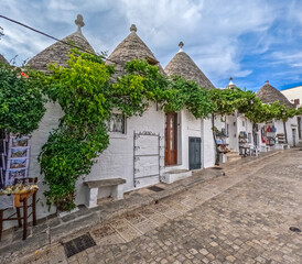 View of Alberobello town, Puglia region, Italy. 