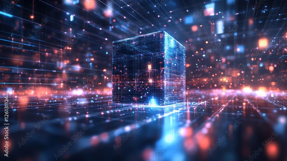 Poster Digital cube in futuristic network space