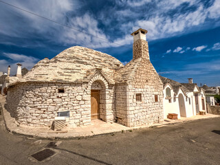 View of Alberobello town, Puglia region, Italy. 