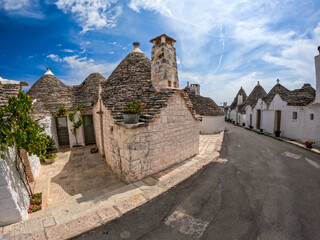 View of Alberobello town, Puglia region, Italy. 