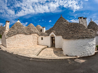 View of Alberobello town, Puglia region, Italy. 