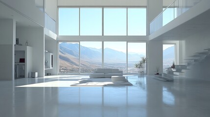 Fototapeta premium Modern mountain view living room interior design