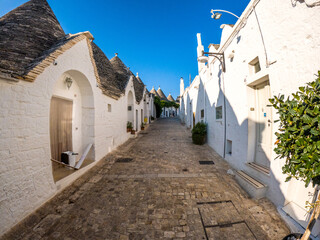 View of Alberobello town, Puglia region, Italy. 