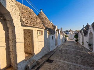 View of Alberobello town, Puglia region, Italy. 