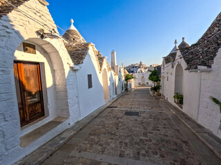View of Alberobello town, Puglia region, Italy. 