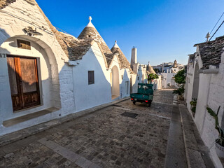 View of Alberobello town, Puglia region, Italy. 